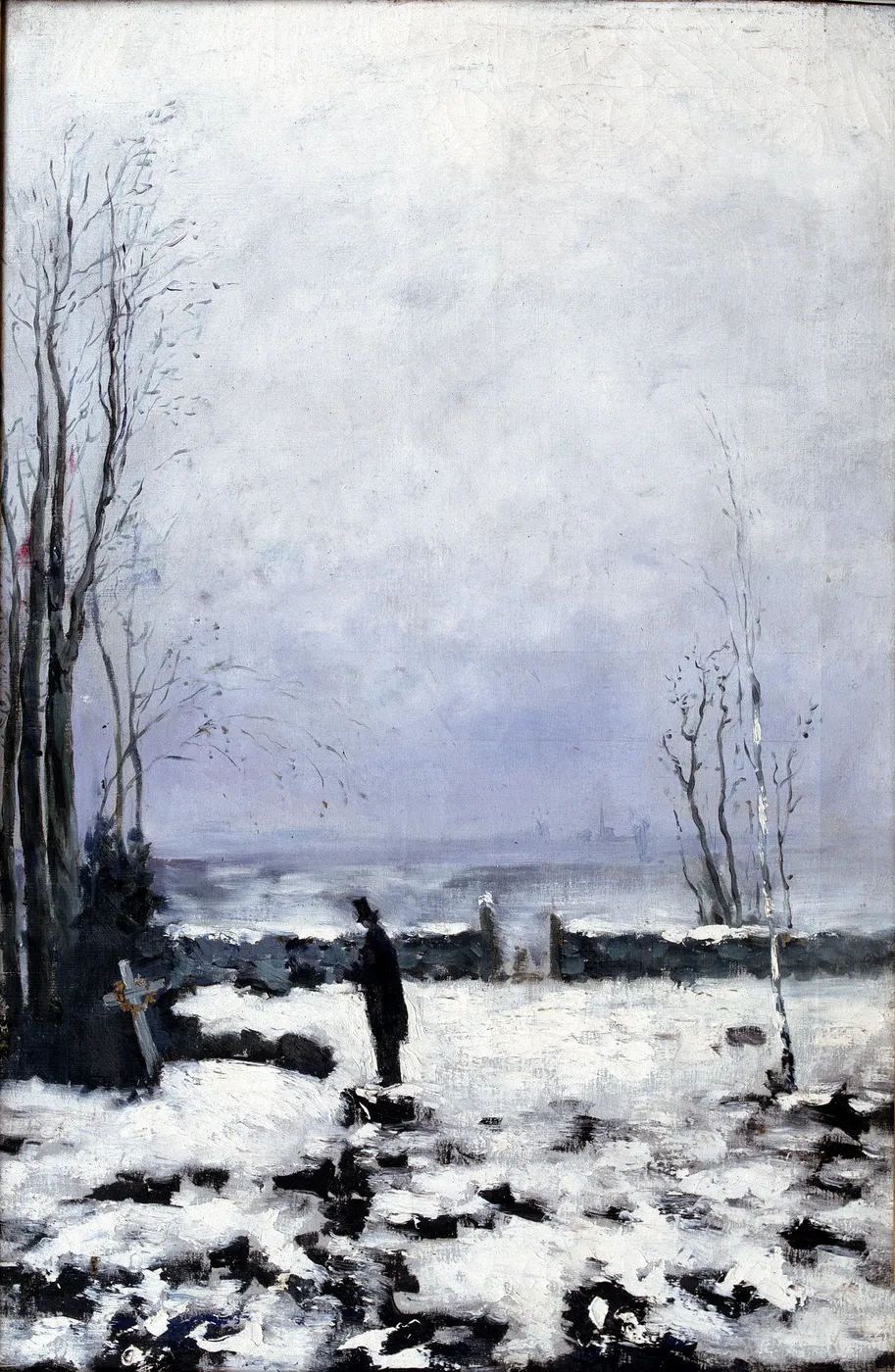 The Cemetery (1877) by Carl Fredrik Hill — original painting reproduced as a hand-painted oil on canvas