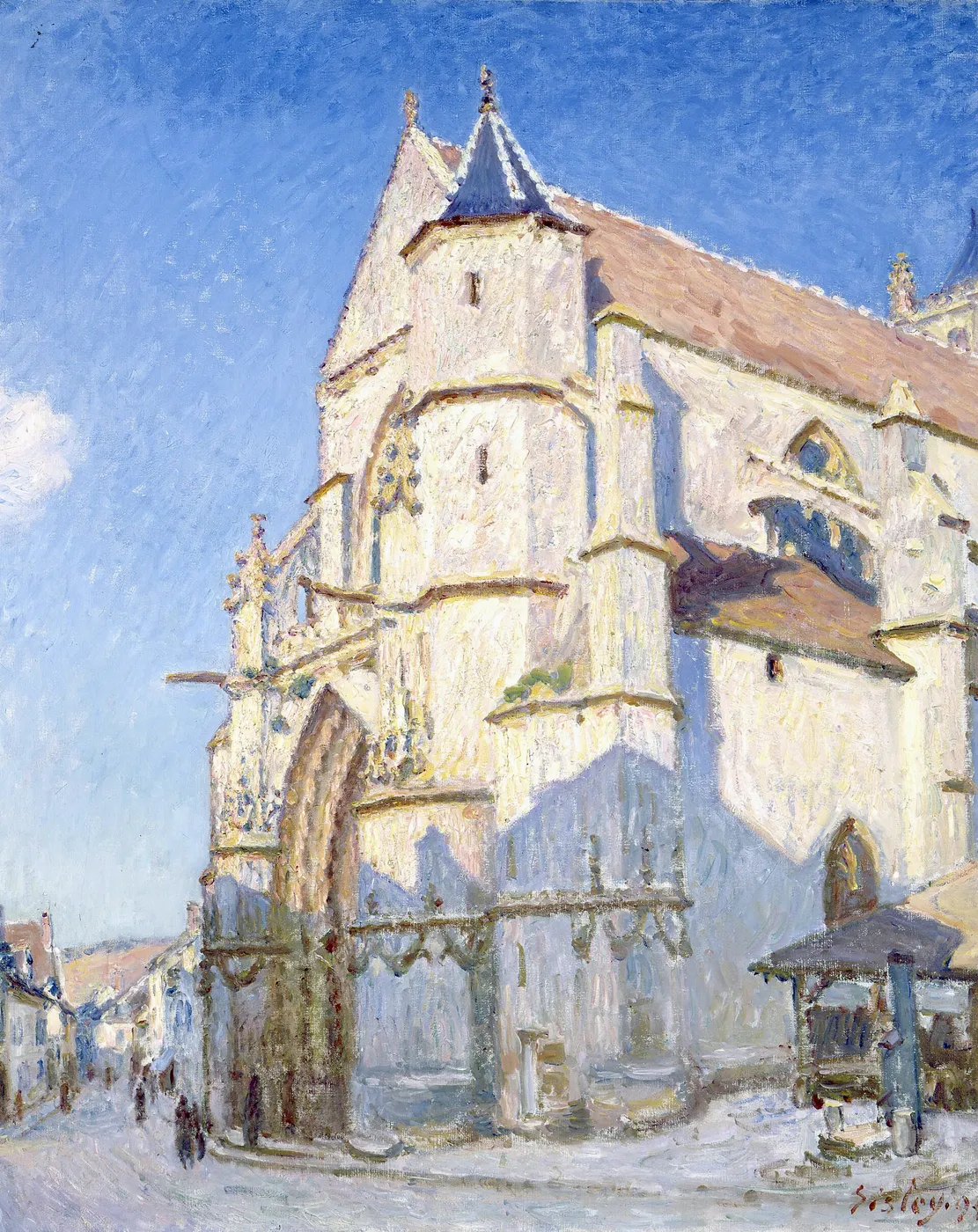 The Church in Moret (1894) by Alfred Sisley — original painting reproduced as a hand-painted oil on canvas