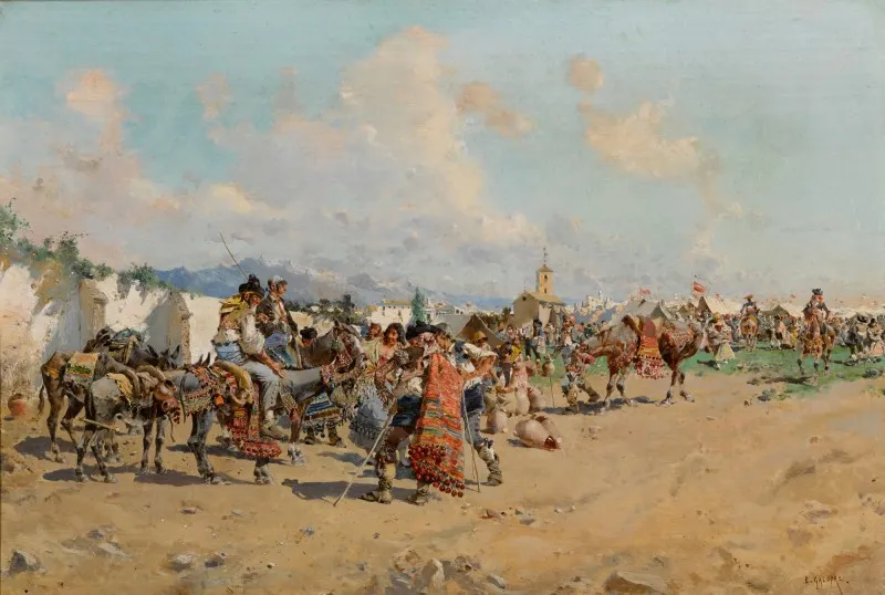 The Country Fair by Baldomero Galofre Jiménez — original painting reproduced as a hand-painted oil on canvas