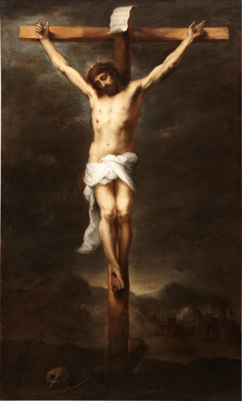 The crucified Christ (1675) by Bartolomé Esteban Murillo — original painting reproduced as a hand-painted oil on canvas