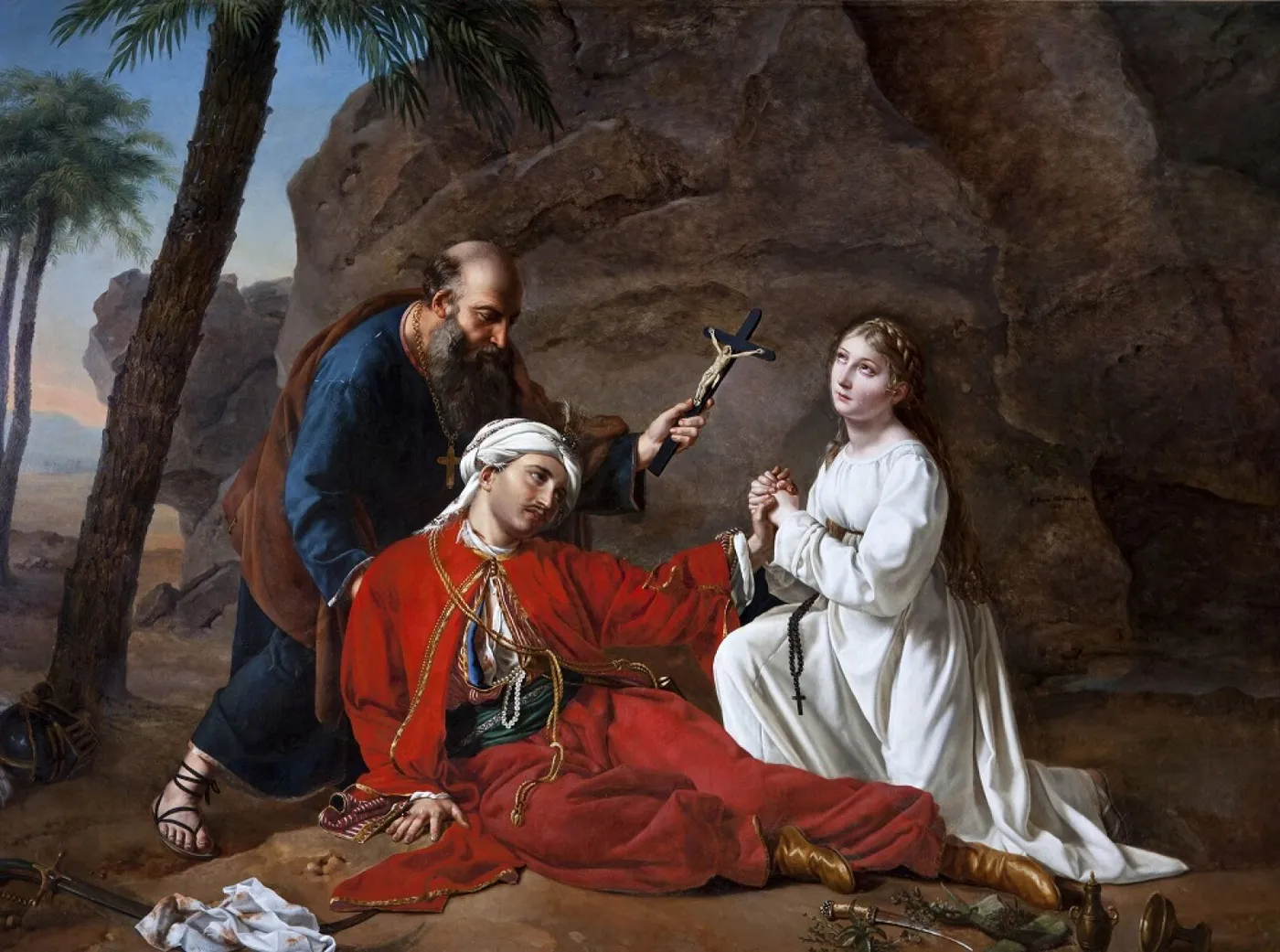 The Death of Malek-Adhel (1814) by Césarine Davin-Mirvault — original painting reproduced as a hand-painted oil on canvas