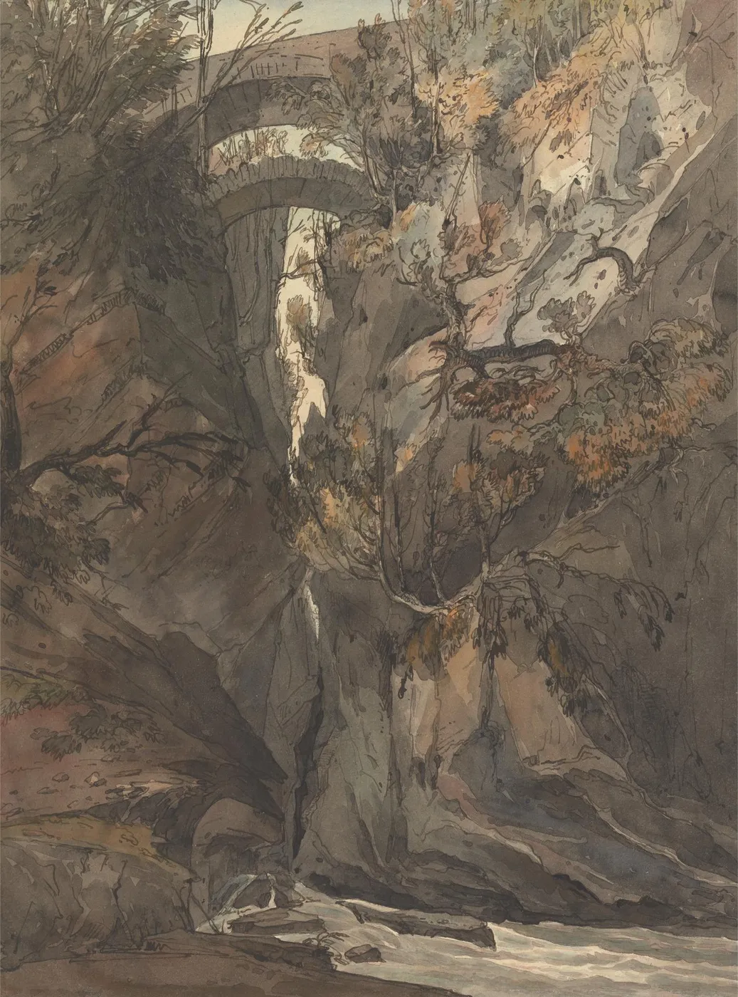 The Devil’s Bridge, Aberystwyth by Charles Francis Annesley — original watercolour reproduced as a hand-painted oil on canvas