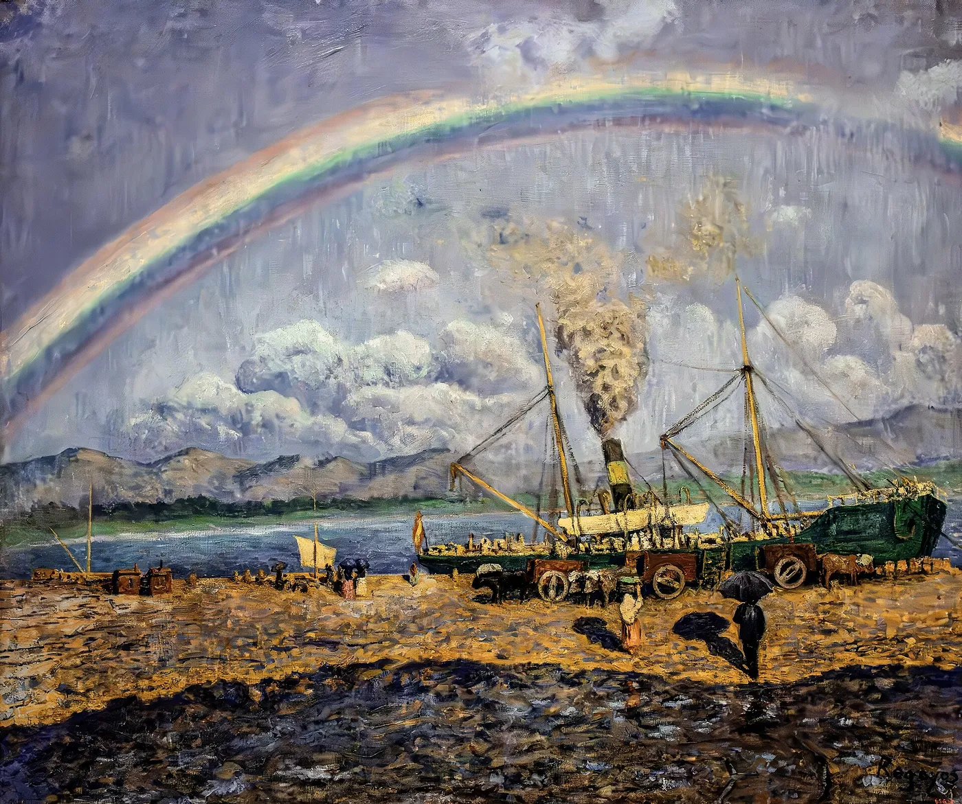 The Downpour. Santoña Bay (1900) by Darío de Regoyos — original painting reproduced as a hand-painted oil on canvas