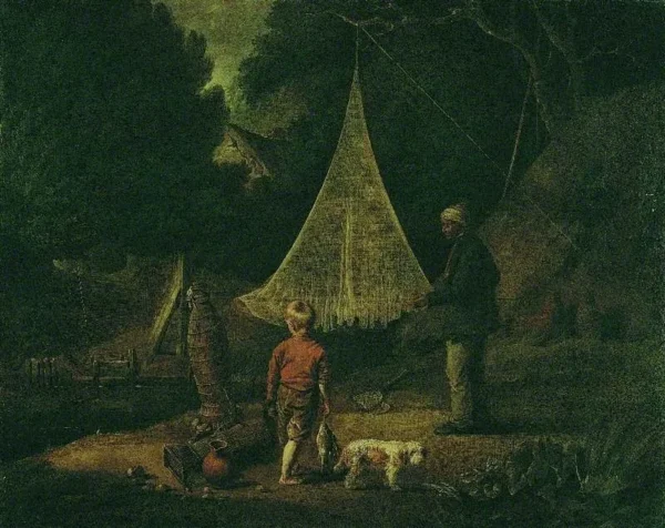 The Eel Catcher (1812) by Edmund Bristow — original painting reproduced as a hand-painted oil on canvas