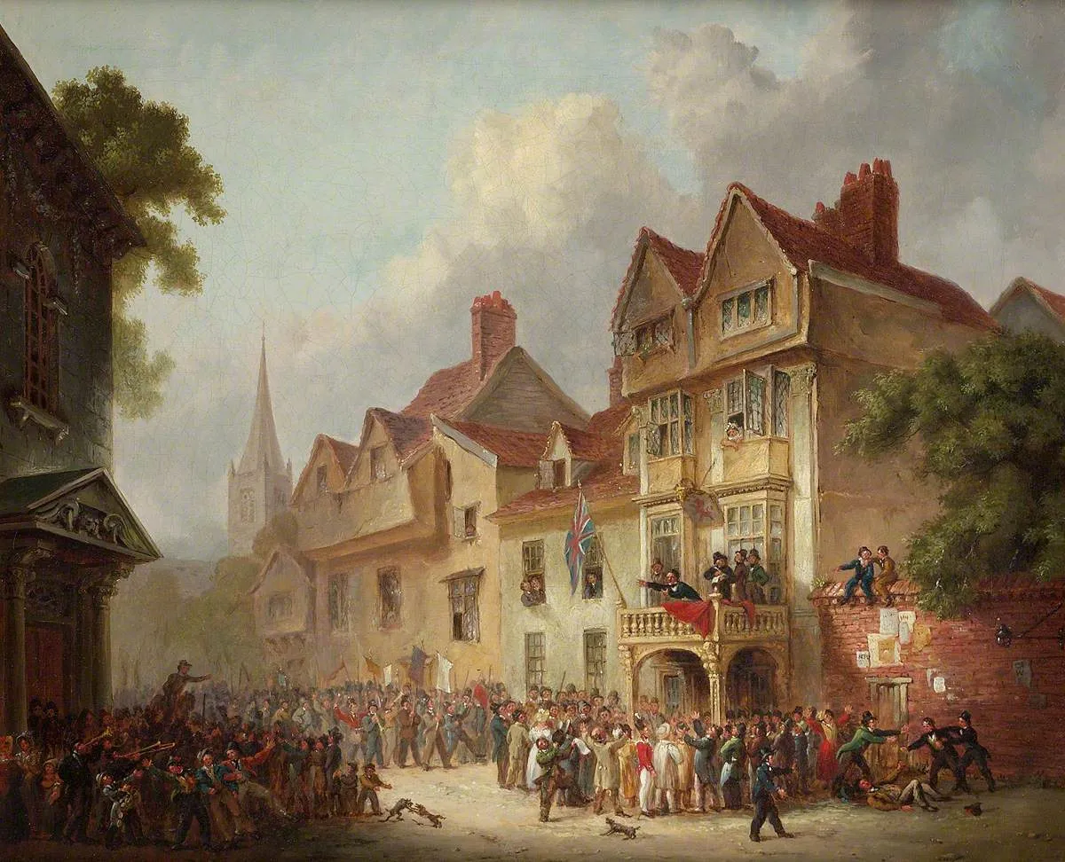 The Election: The New Member Addresses the People (1838) by C. F. Wicksteed — original painting reproduced as a hand-painted oil on canvas