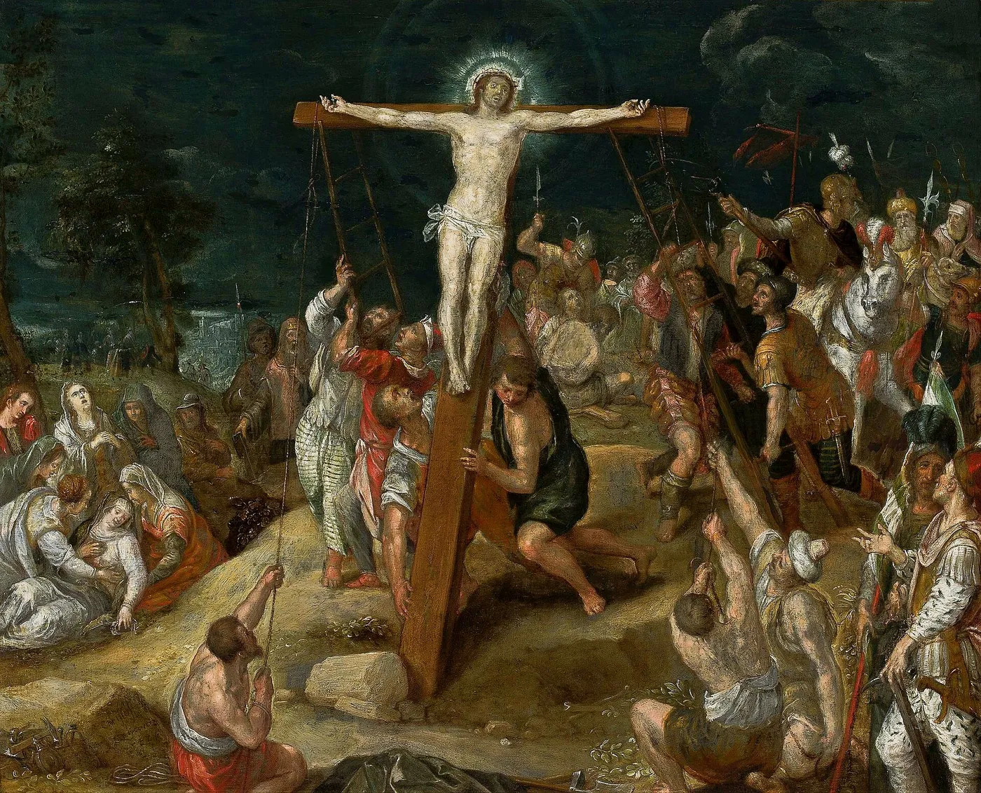 The Elevation of the Cross (1587) by Christoph Schwarz — original painting reproduced as a hand-painted oil on canvas