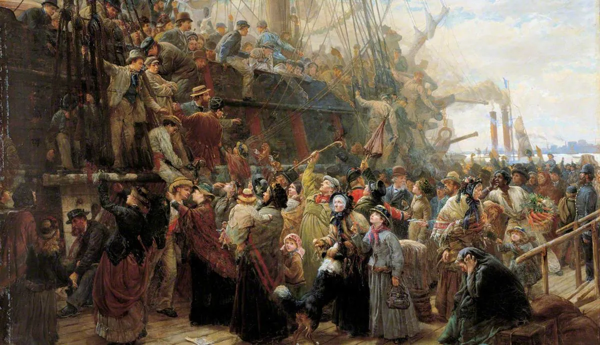 The Emigrant Ship (also known as ’Goodbye’) (1878) by Charles Joseph Staniland — original painting reproduced as a hand-painted oil on canvas