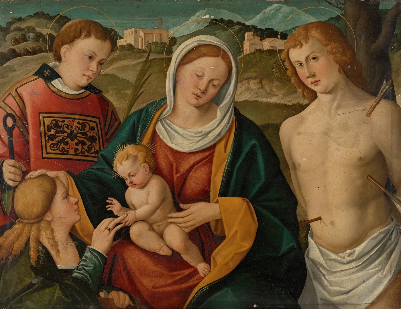 The Engagement of St. Catherine of Alexandria (1550) by Francesco Rizzo da Santacroce — original painting reproduced as a hand-painted oil on canvas