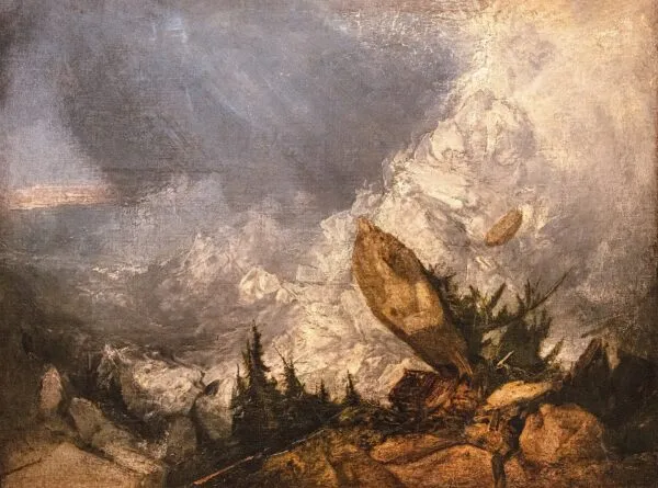 The Fall of an Avalanche in the Grisons (1810) by J. M. W. Turner — original painting reproduced as a hand-painted oil on canvas