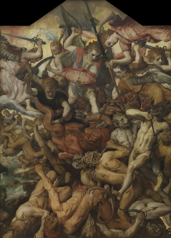 The Fall of the Rebel Angels (1554) by Frans Floris I — original painting reproduced as a hand-painted oil on canvas