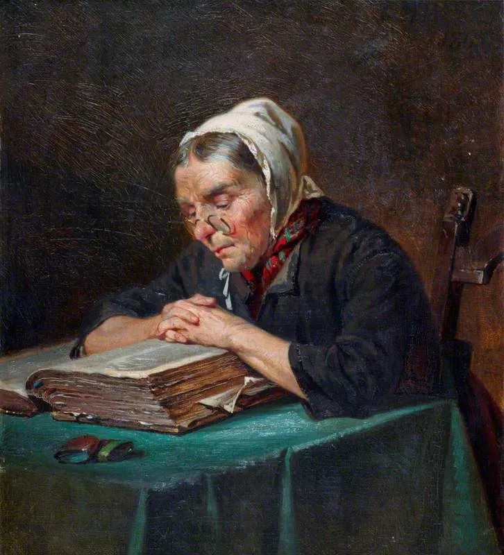 The Family Bible by Charles Meer Webb — original painting reproduced as a hand-painted oil on canvas