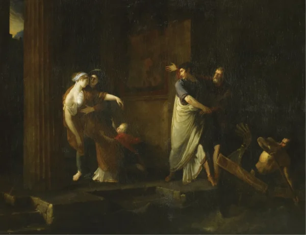 The Farewell of Brutus and Porcia (1799) by Antoine Dubost — original painting reproduced as a hand-painted oil on canvas