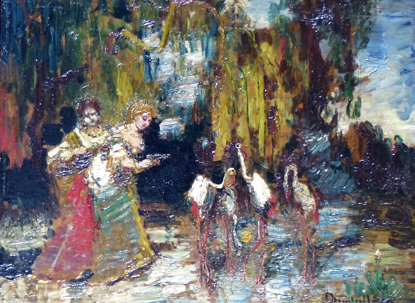 The Flamingos (1870) by Adolphe Joseph Thomas Monticelli — original painting reproduced as a hand-painted oil on canvas