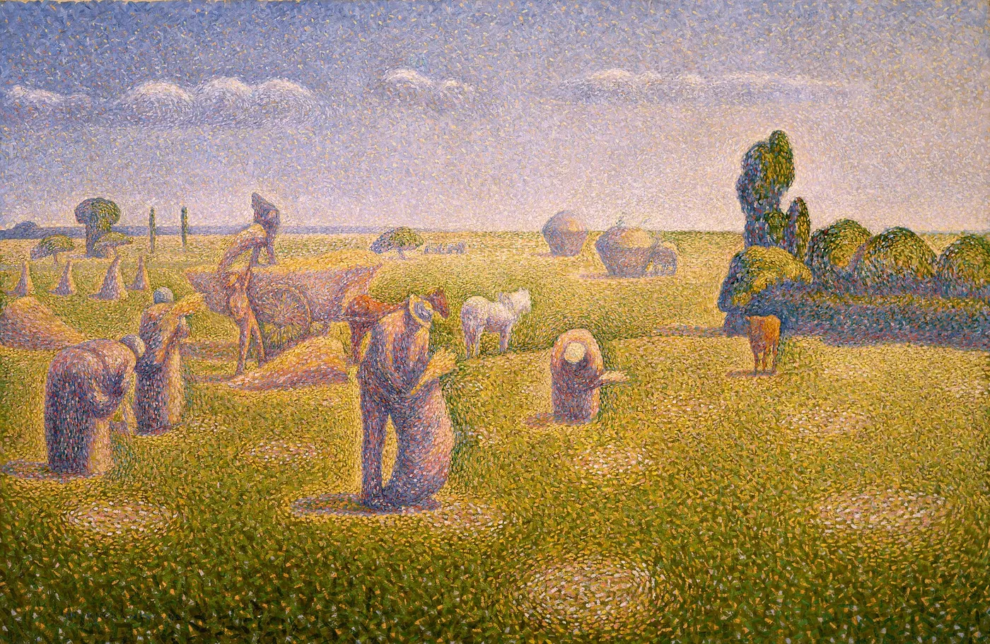 The Harvesters (1892) by Charles Angrand — original painting reproduced as a hand-painted oil on canvas