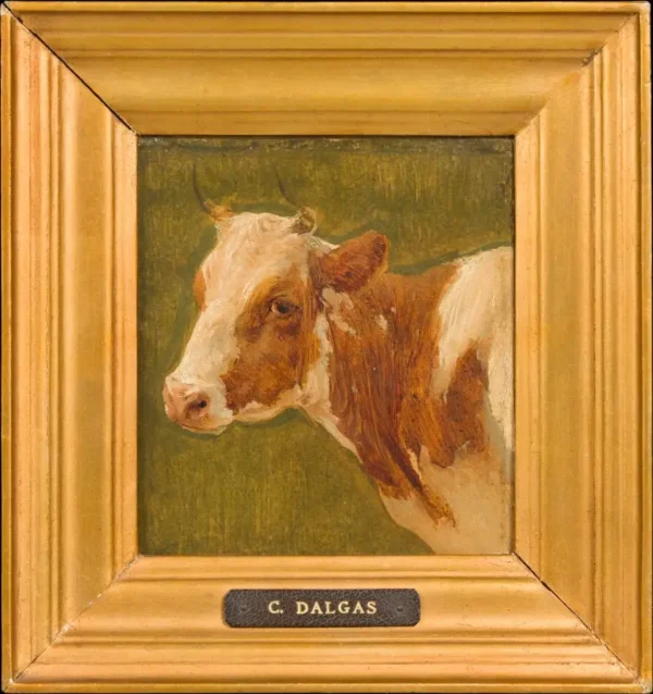The Head of a Red Brushed Cow (1844) by Carlo Dalgas — original painting reproduced as a hand-painted oil on canvas