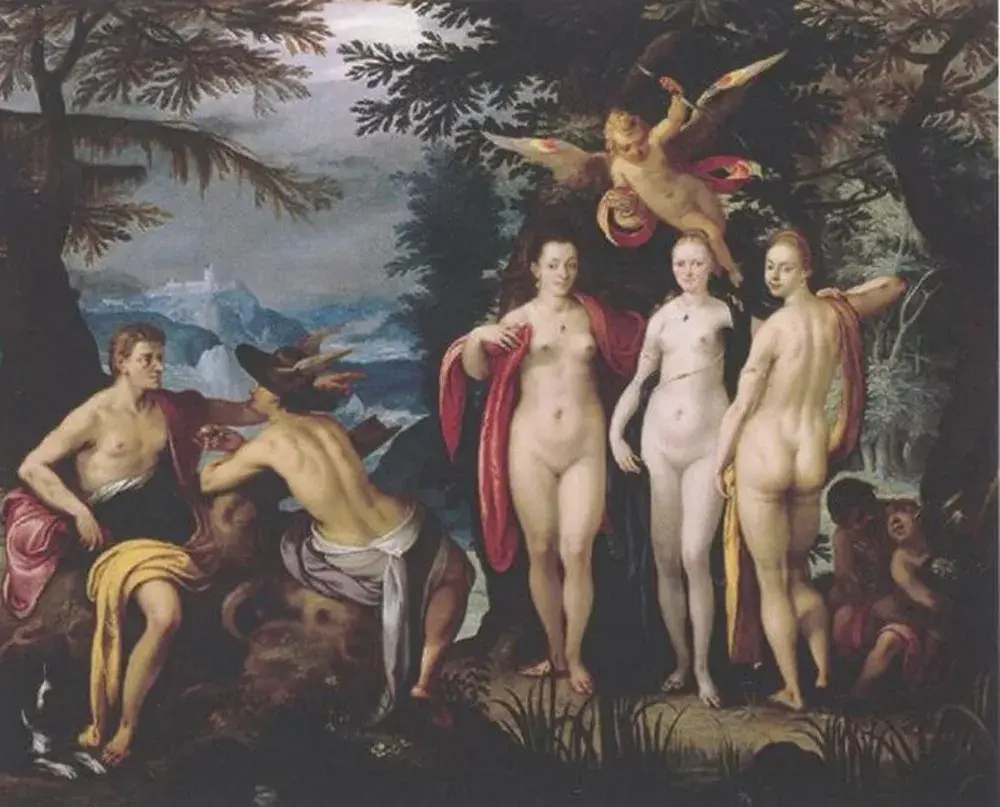 The Judgement of Paris (1614) by Christoph Gertner — original painting reproduced as a hand-painted oil on canvas