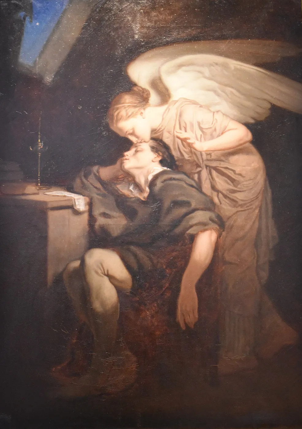 The Kiss of the Muse (1857) by Félix Nicolas Frillié — original painting reproduced as a hand-painted oil on canvas