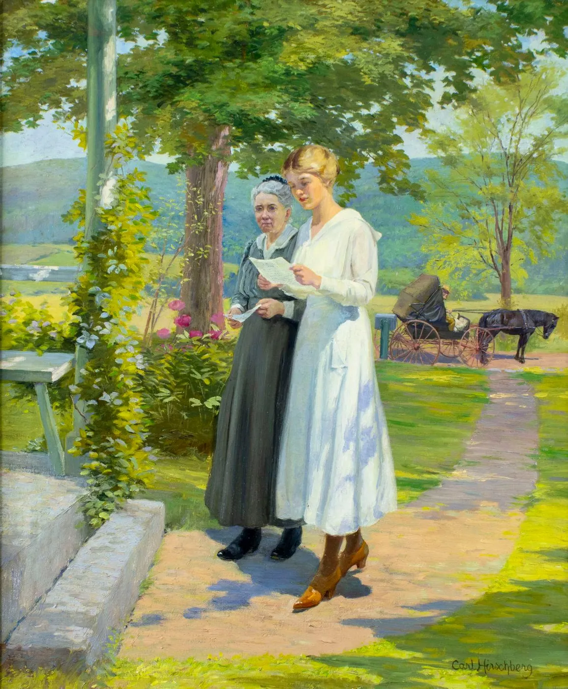 The Letter by Carl Hirschberg — original painting reproduced as a hand-painted oil on canvas
