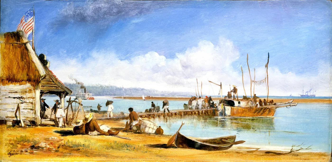 The Levee (1866) by Edward Clarke Cabot — original painting reproduced as a hand-painted oil on canvas