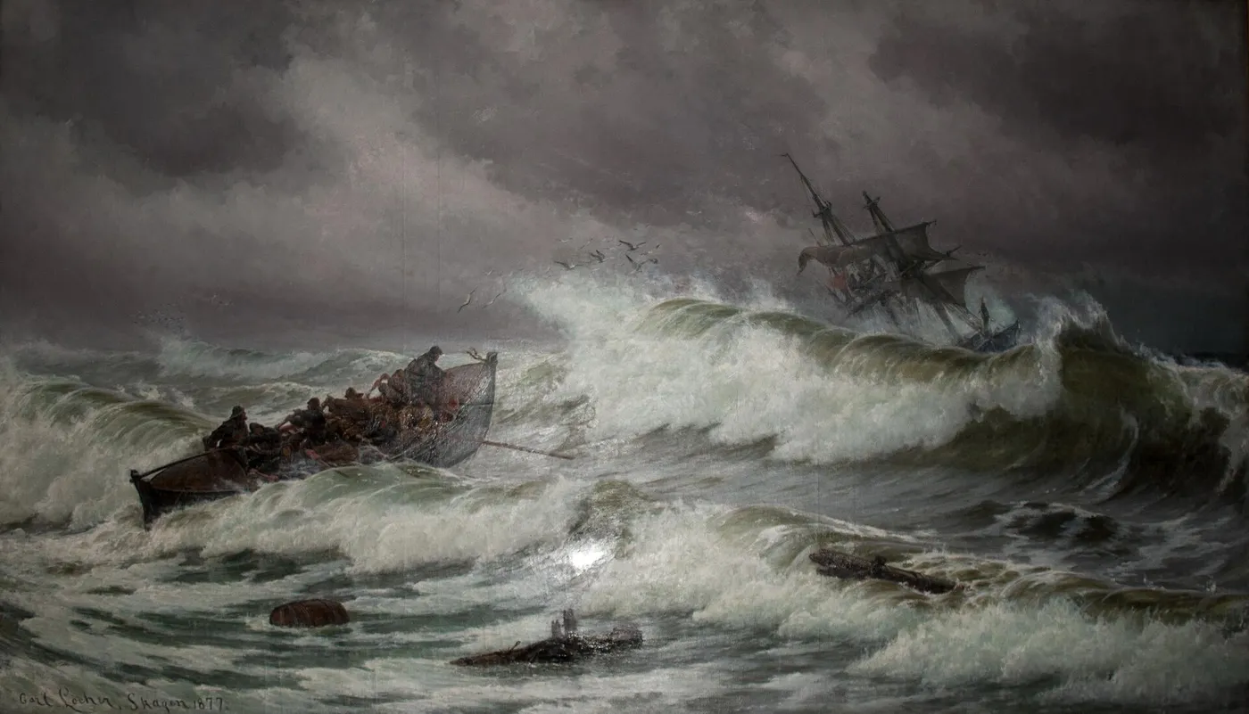 The lifeboat heading out, fierce storm. — Carl Locher