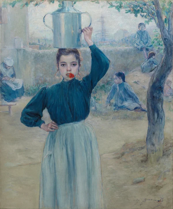 The Little Village Girl with Red Carnation (1903) by Adolfo Guiard — original painting reproduced as a hand-painted oil on canvas