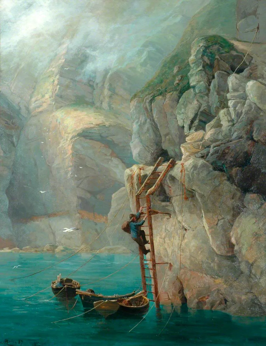 The Lobsterers’ Landing Place, Sark (1887) by Arthur Bellin — original painting reproduced as a hand-painted oil on canvas