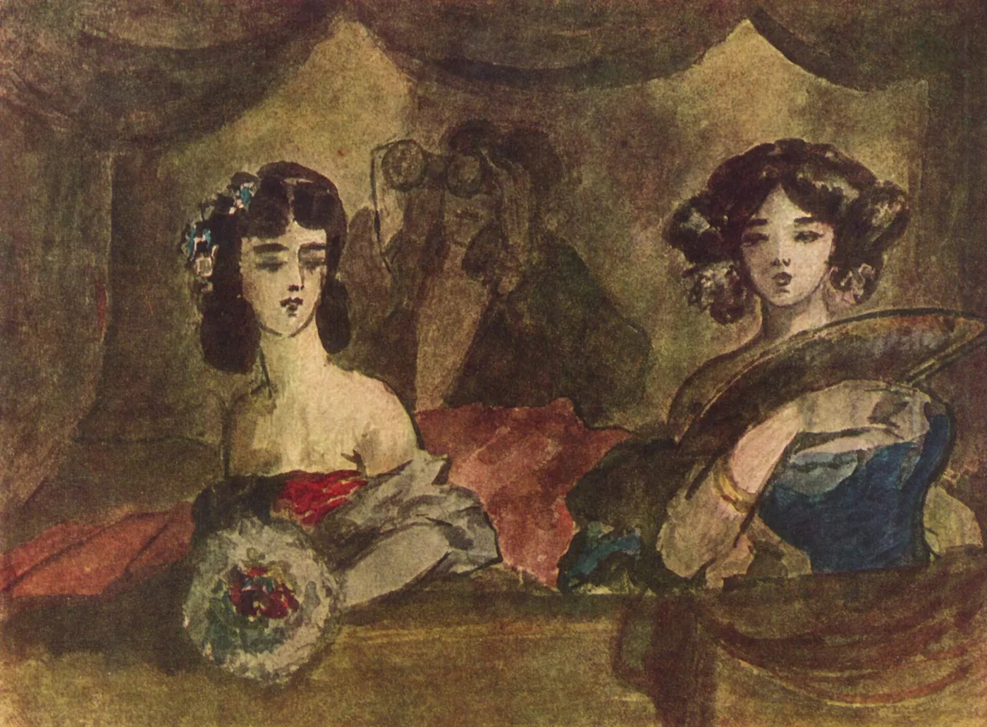 the loge (1850) by Constantin Guys — original painting reproduced as a hand-painted oil on canvas