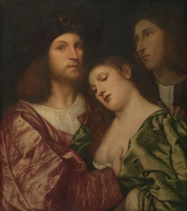 The Lovers (1510) by Titian — original painting reproduced as a hand-painted oil on canvas