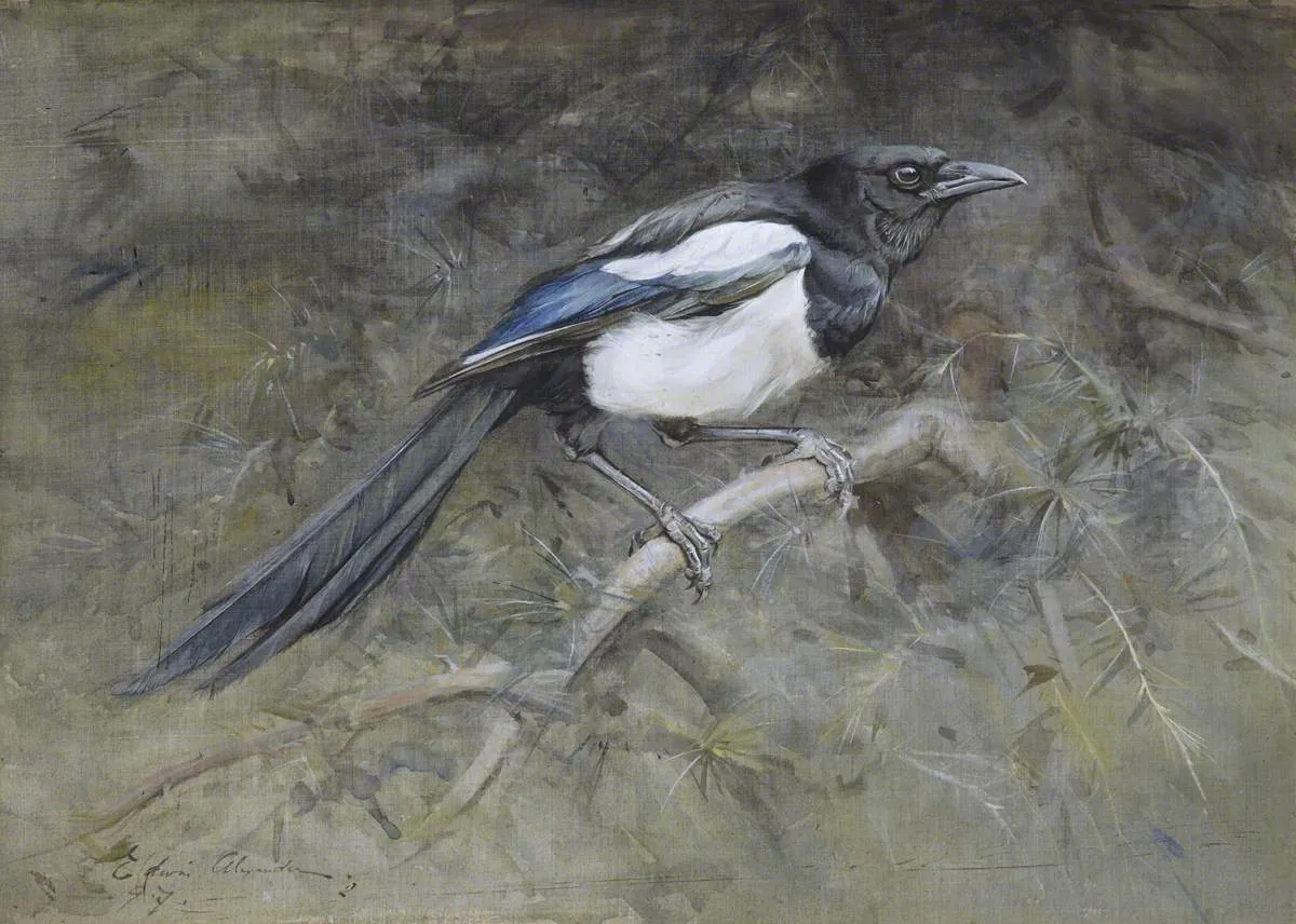 The Magpie (1897) by Edwin John Alexander — original painting reproduced as a hand-painted oil on canvas