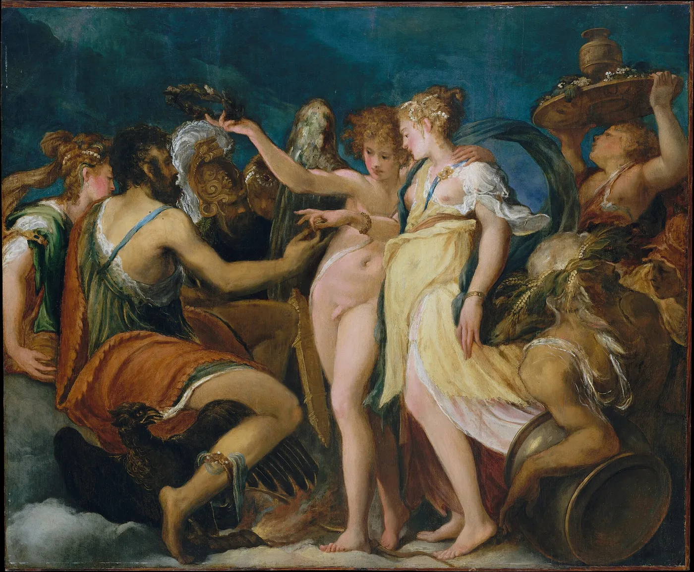 The Marriage of Cupid and Psyche (1550) by Andrea Schiavone — original painting reproduced as a hand-painted oil on canvas
