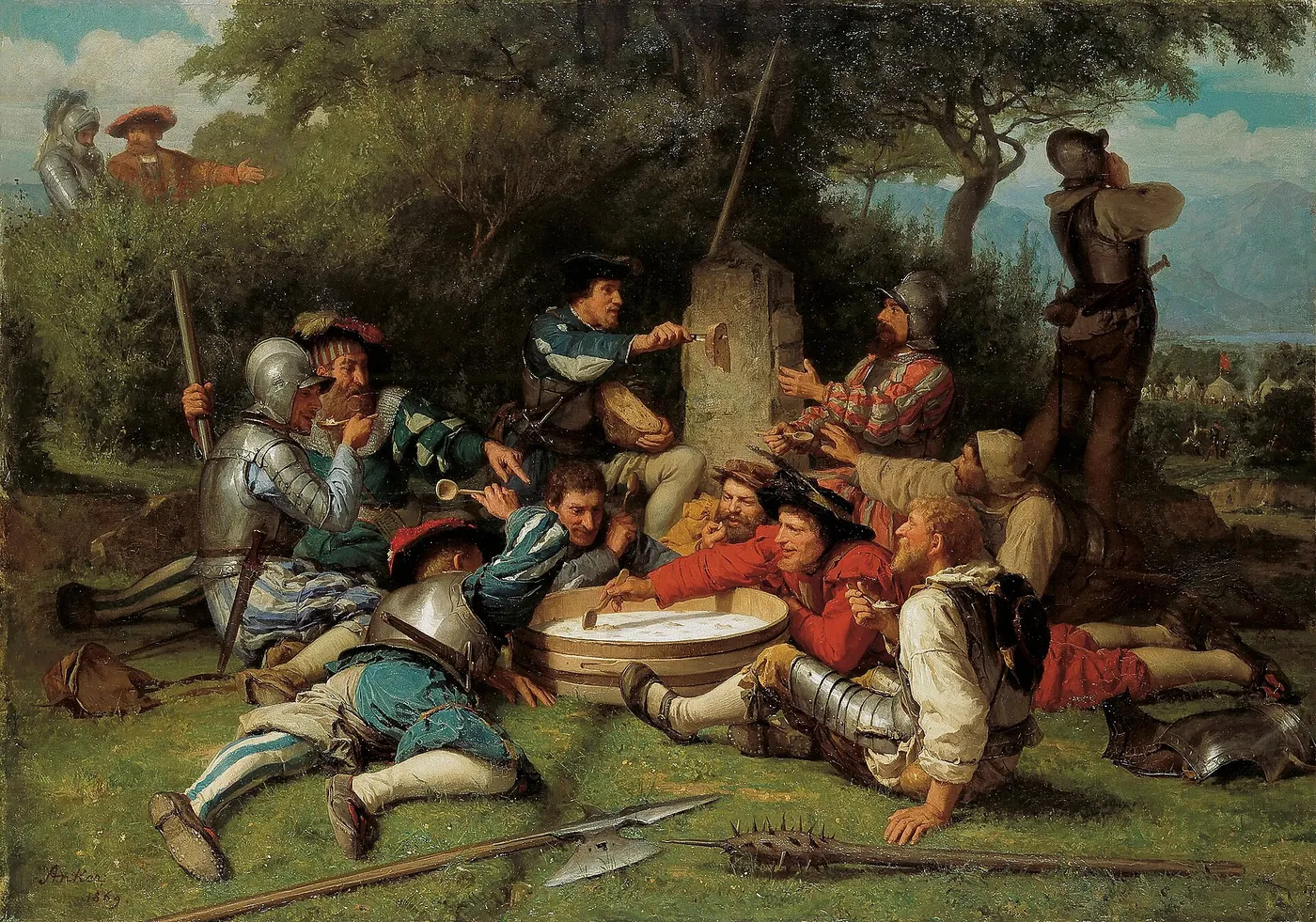 The Milk Soup at Kappel (1869) by Albert Anker — original painting reproduced as a hand-painted oil on canvas