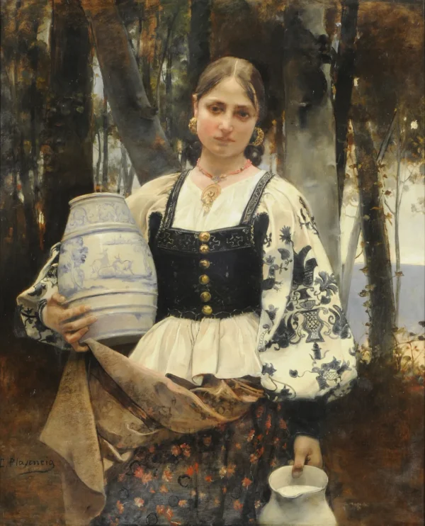 The milkmaid (1889) by Casto Plasencia — original painting reproduced as a hand-painted oil on canvas