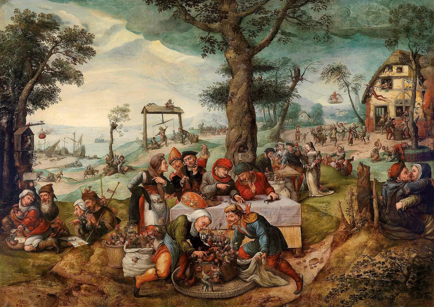 The mocking of human follies (1550) by Frans Verbeeck — original painting reproduced as a hand-painted oil on canvas