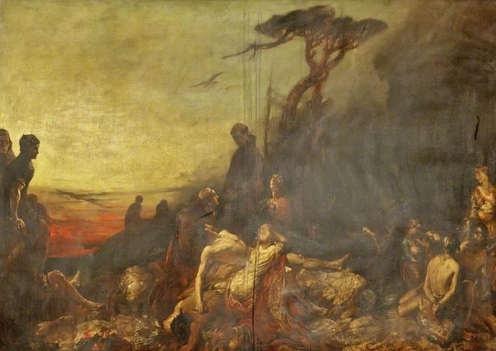 The Morning after the Battle of Hastings (1832) by Alfred Woolmer — original painting reproduced as a hand-painted oil on canvas