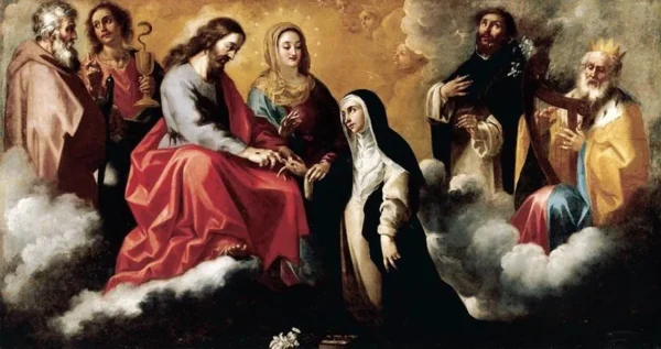The Mystic Marriage of St Catherine of Siena (1725) by Clemente de Torres — original painting reproduced as a hand-painted oil on canvas