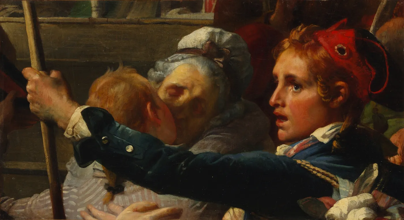 The Nation Is in Danger, or the Enrollment of Volunteers at the Place du Palais-Royal in July 1792 (1832) by Auguste-Hyacinthe Debay — original painting reproduced as a hand-painted oil on canvas