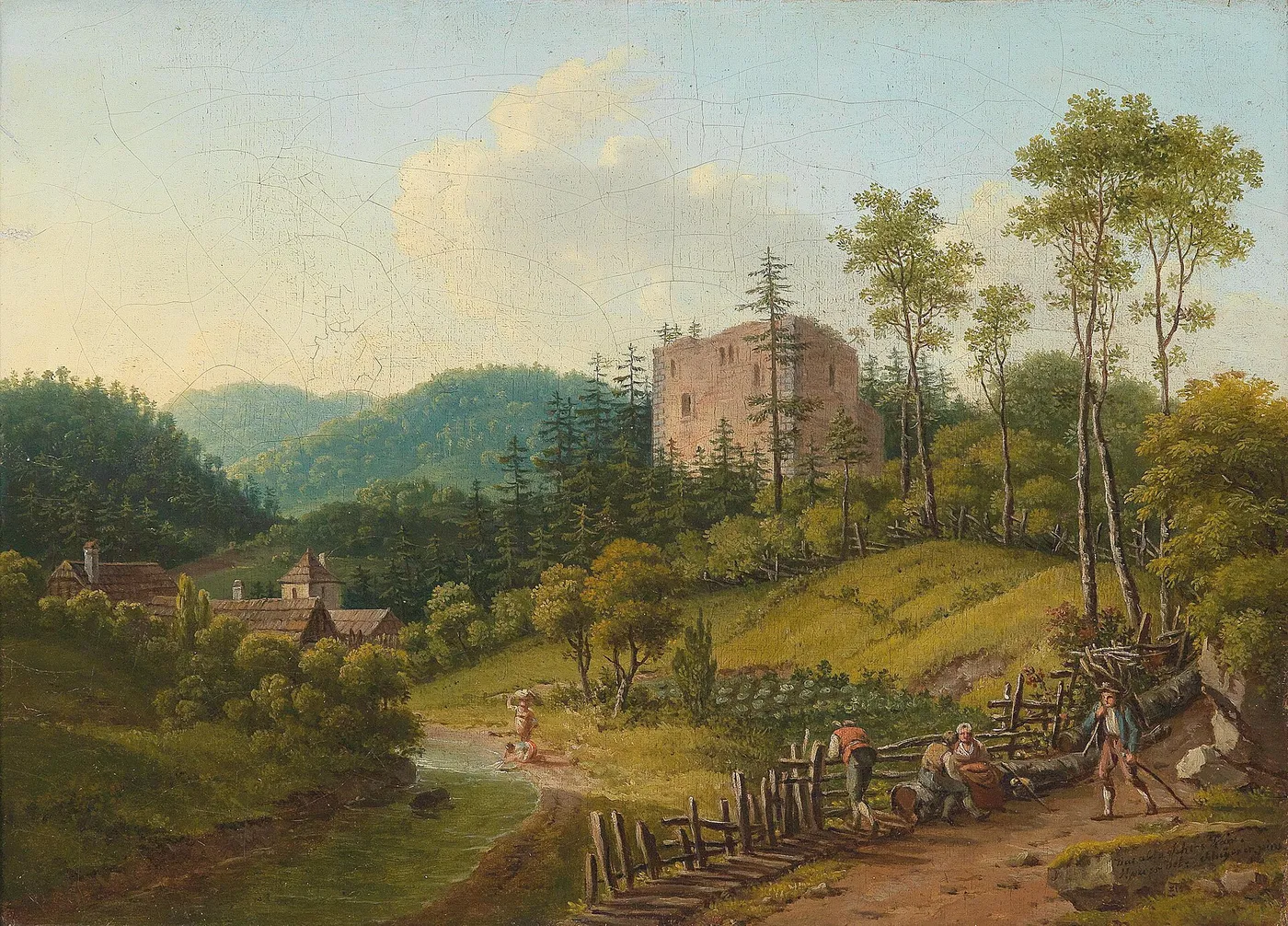 The old castle Rain by Franz Scheyerer — original painting reproduced as a hand-painted oil on canvas