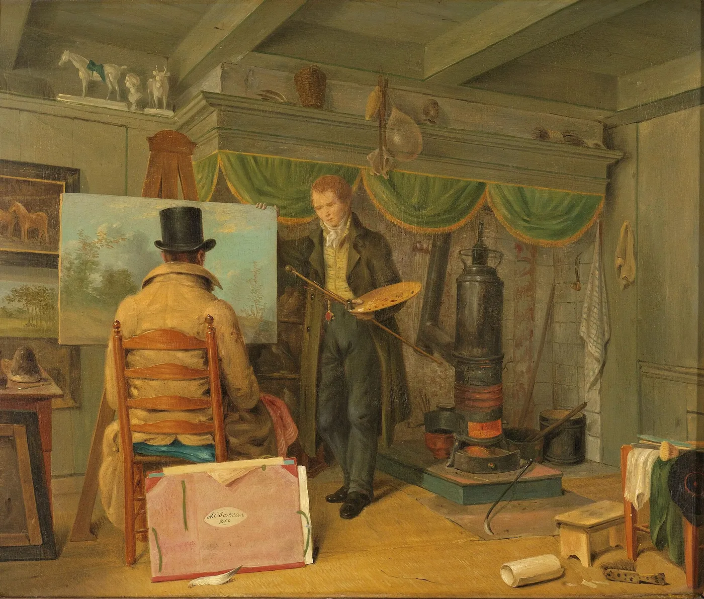 The Painter in his Studio (1820) by Anthony Oberman — original painting reproduced as a hand-painted oil on canvas