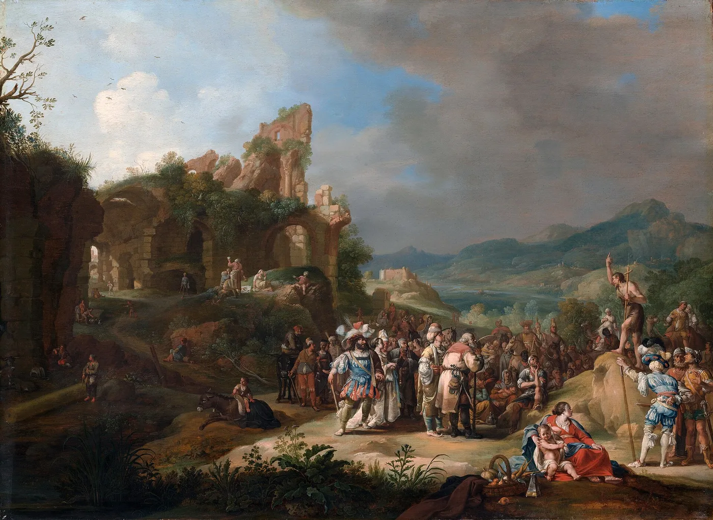 The Preaching of John the Baptist (1634) by Bartholomeus Breenbergh — original painting reproduced as a hand-painted oil on canvas