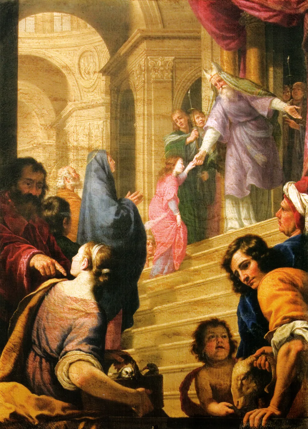 The Presentation of the Virgin Mary in the Temple of Jerusalem (1650) by Alfonso Boschi — original painting reproduced as a hand-painted oil on canvas