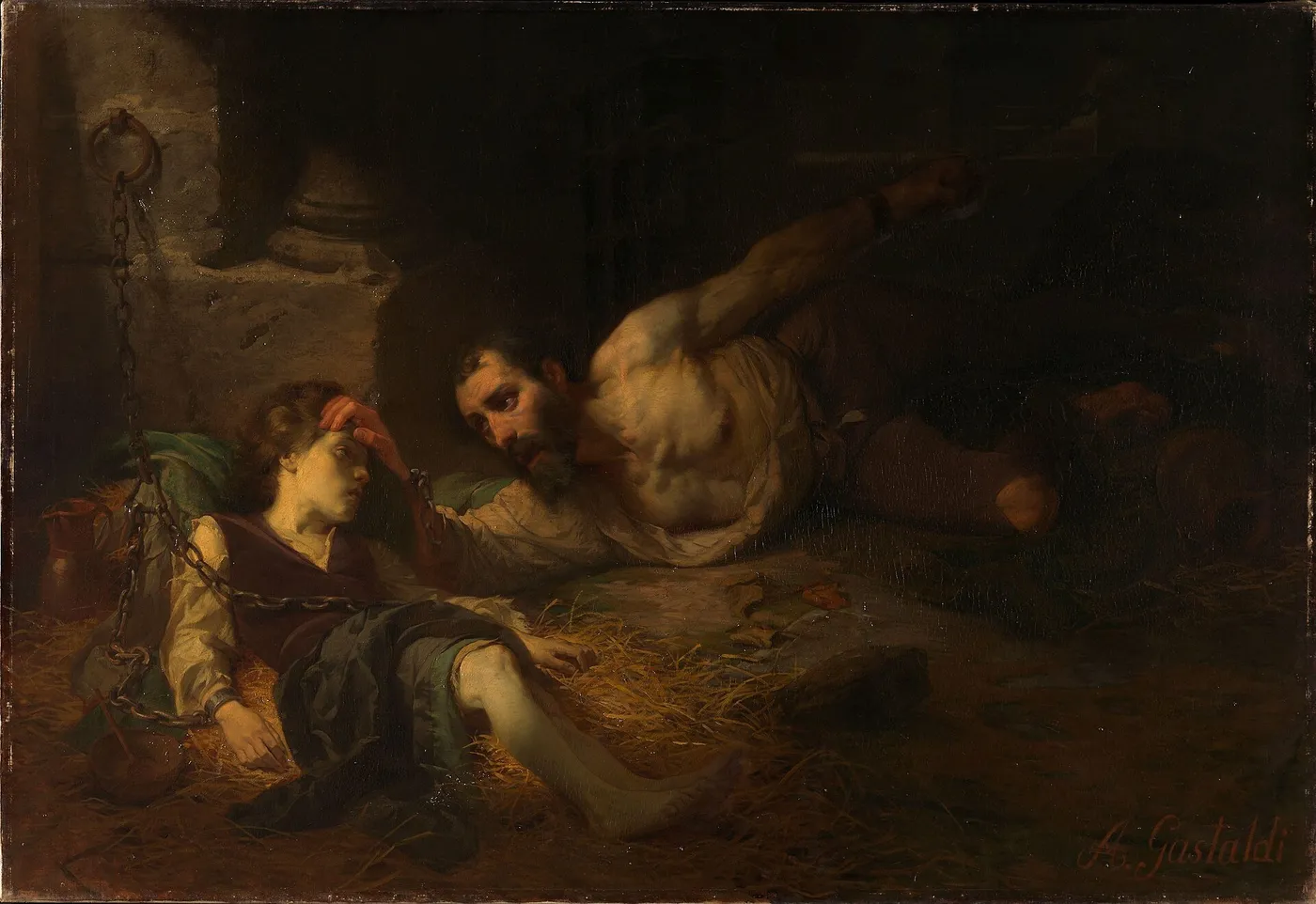 The Prisoner of Chillon (1854) by Andrea Gastaldi — original painting reproduced as a hand-painted oil on canvas