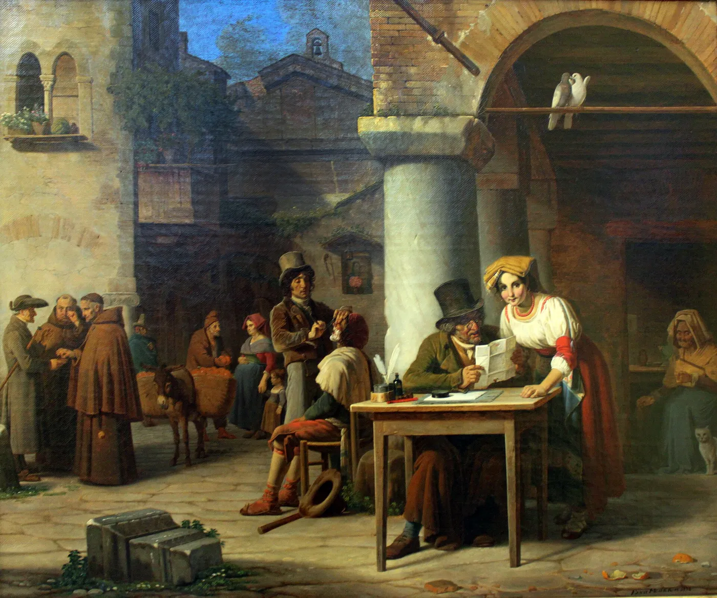 The public letter writer (1832) by Ernst Meyer — original painting reproduced as a hand-painted oil on canvas