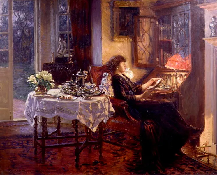 The Quiet Hour (1913) by Albert Chevallier Tayler — original painting reproduced as a hand-painted oil on canvas