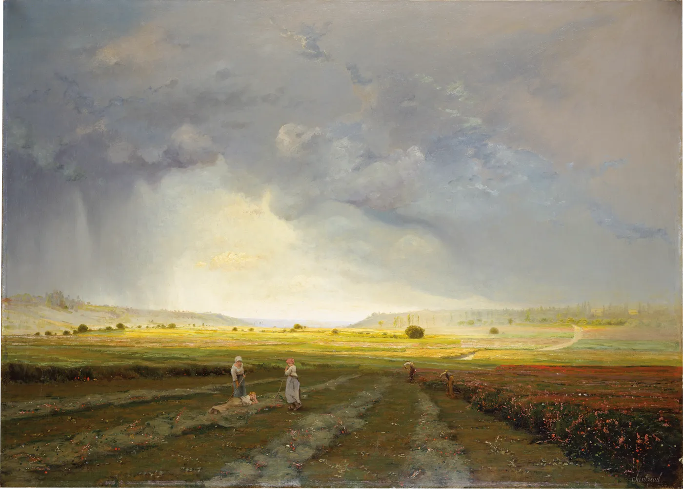 The Rain Shower (1868) by Antoine Chintreuil — original painting reproduced as a hand-painted oil on canvas