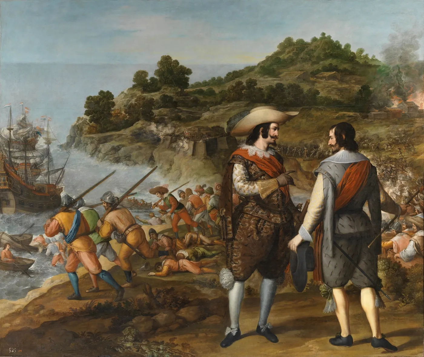 The Recapture of San Juan in Puerto Rico (1634) by Eugenio Caxés — original painting reproduced as a hand-painted oil on canvas
