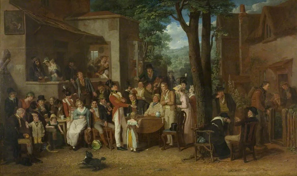 The Recruiting Party (1822) by Edward Villiers Rippingille — original painting reproduced as a hand-painted oil on canvas