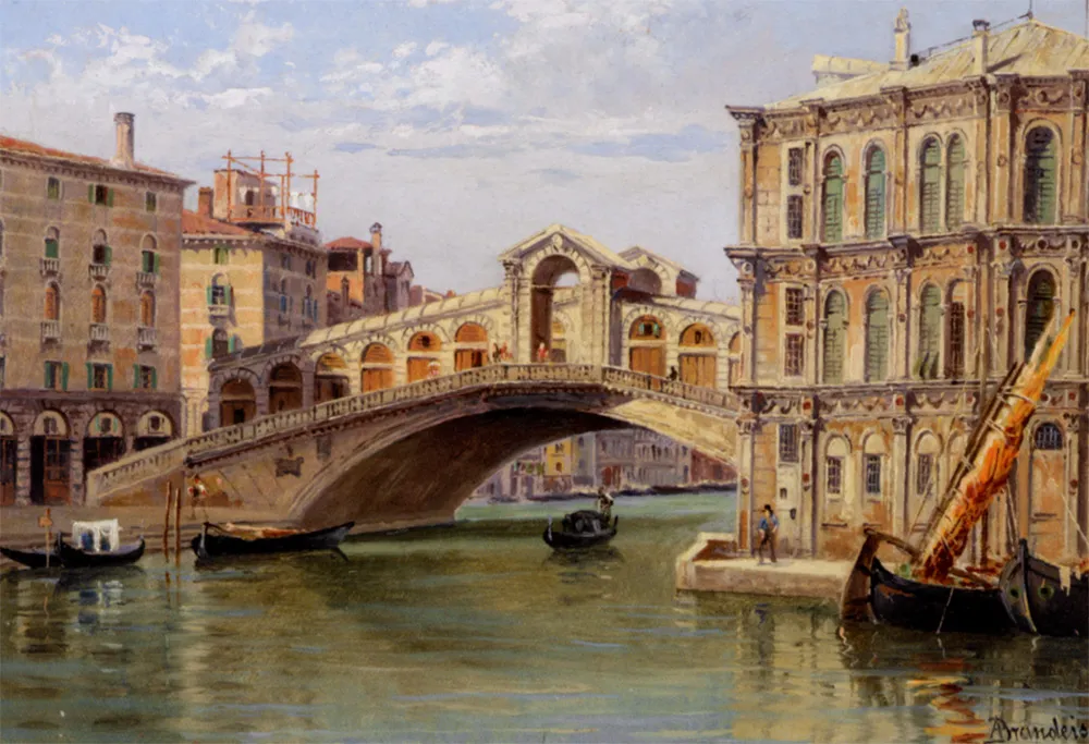 The Rialto Bridge by Antonietta Brandeis — original painting reproduced as a hand-painted oil on canvas