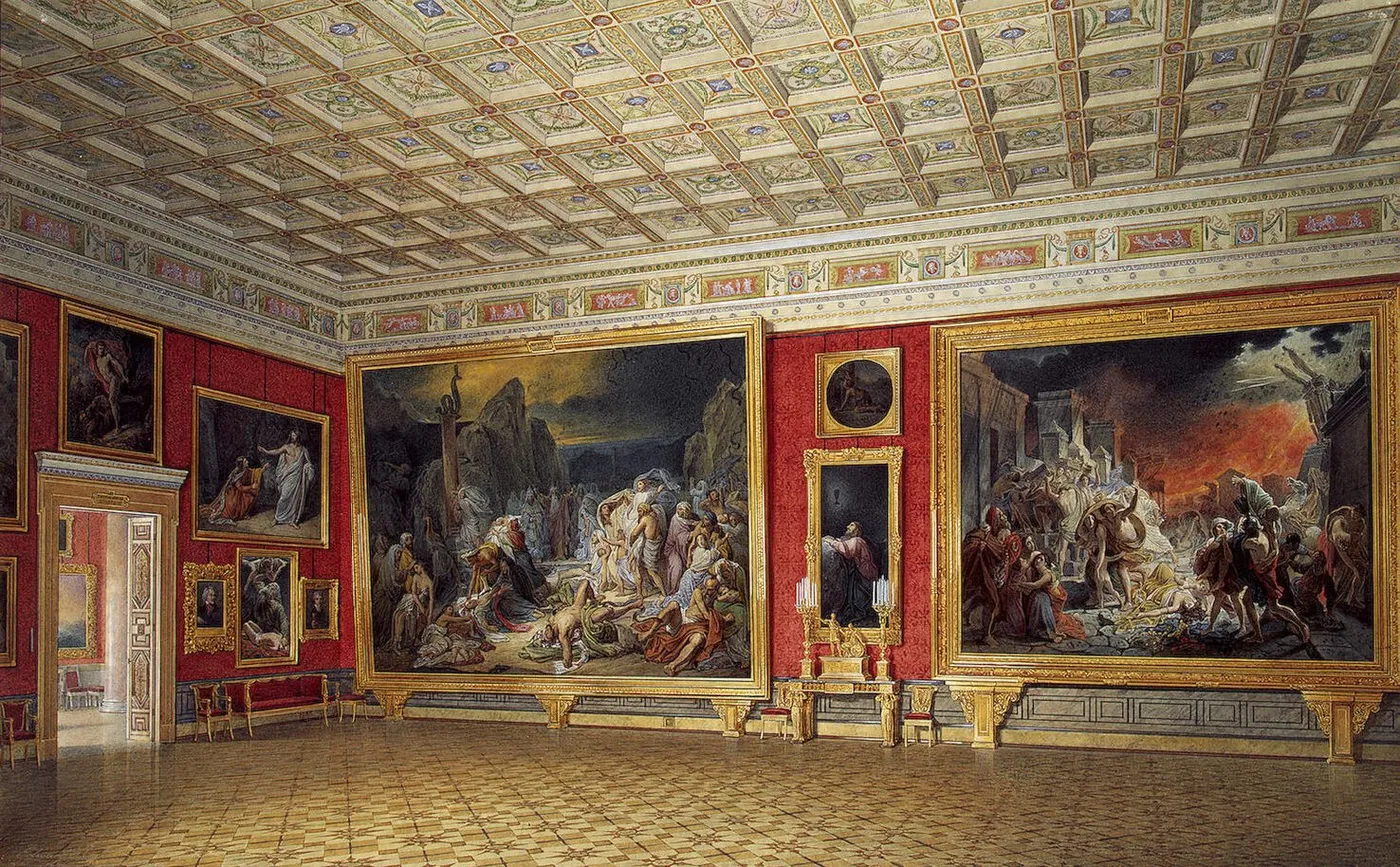 The Room of Russian Painting (1856) by Eduard Hau — original watercolour reproduced as a hand-painted oil on canvas