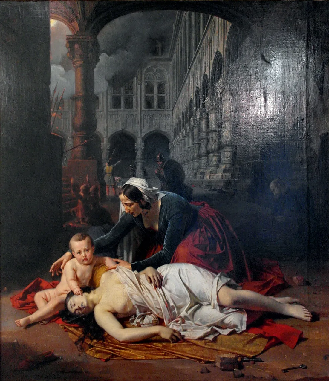 The Sacking of Liège in 1468 (1842) by Barthélemy Vieillevoye — original painting reproduced as a hand-painted oil on canvas