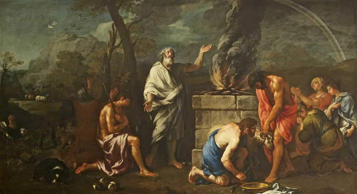 The Sacrifice of Noah (1720) by Francesco Fernandi — original painting reproduced as a hand-painted oil on canvas